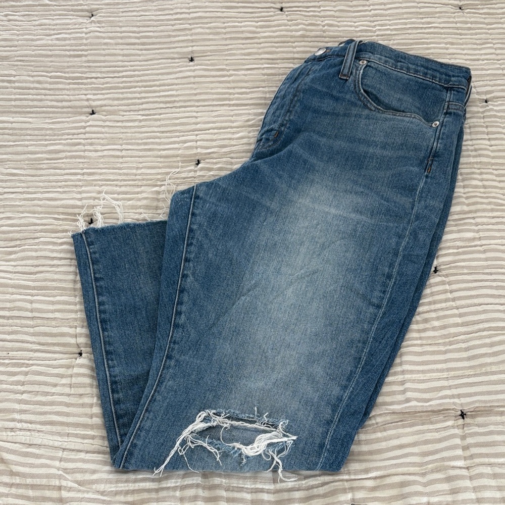 Madewell-high rise slim boy jeans Distressed